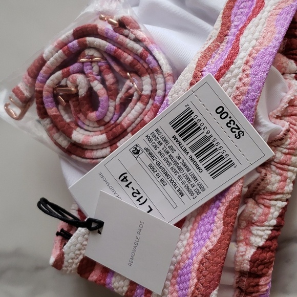 Shade & Shore Bandeau Pink Multi Stripe Convertible Bikini Top Size L (12-14) # - Picture 9 of 10